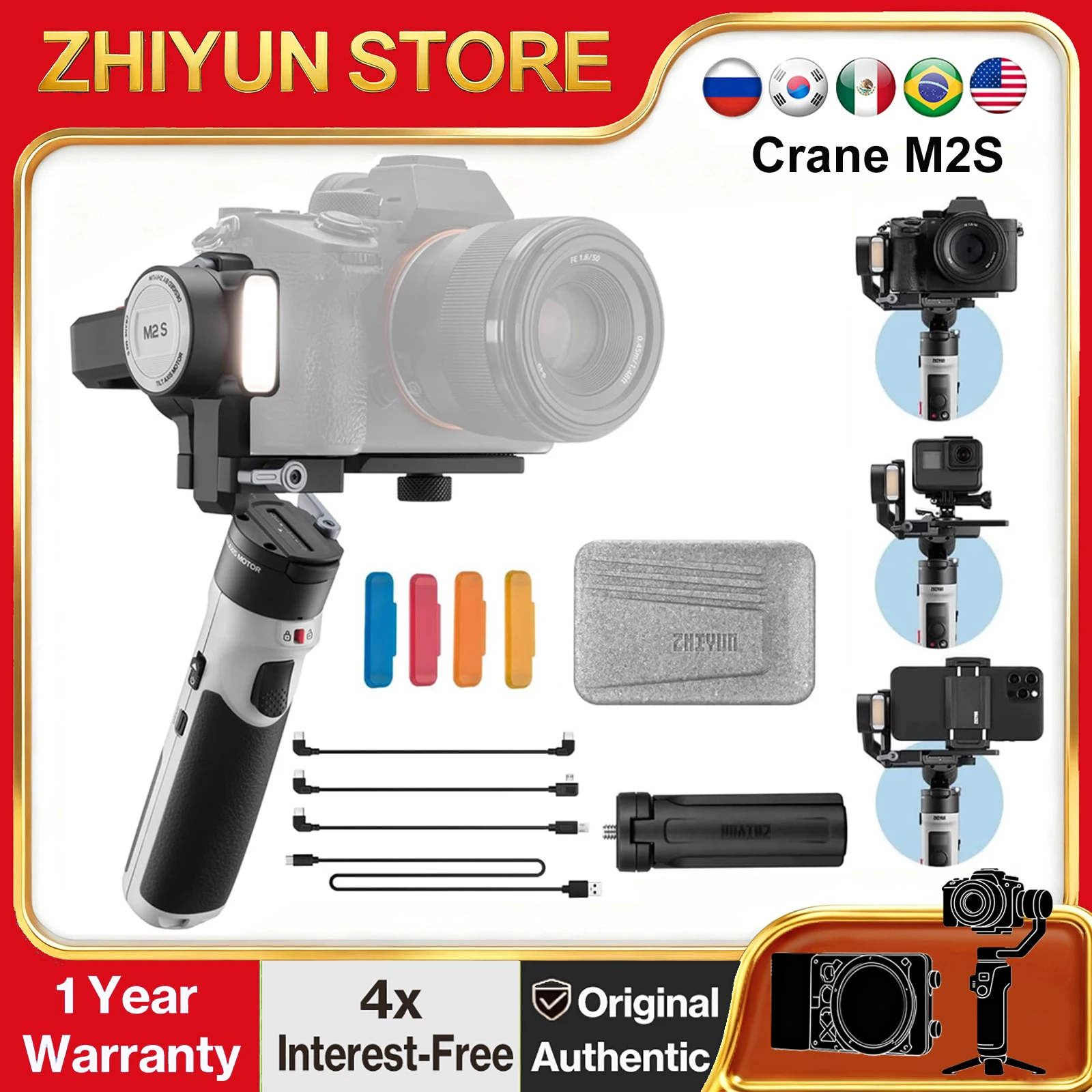

3-осевой Ручной Стабилизатор ZHIYUN CRANE M2S для камеры Sony Fuji Nikon DSLR беззеркальная камера iPhone 14 GoPro Hero 10/9/7