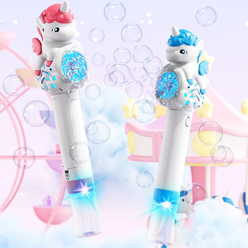 New Children's Handheld Bubble Blowing Unicorn Bubble Machine with Fully Automatic Lighting and Bubble Stick Outdoor Toy