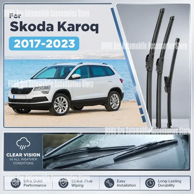 For Skoda Karoq 2017-2023 Front Rear Wiper Blades Windscreen Windshield Washer Nozzles Auto Accessories 26 18 13 Inch