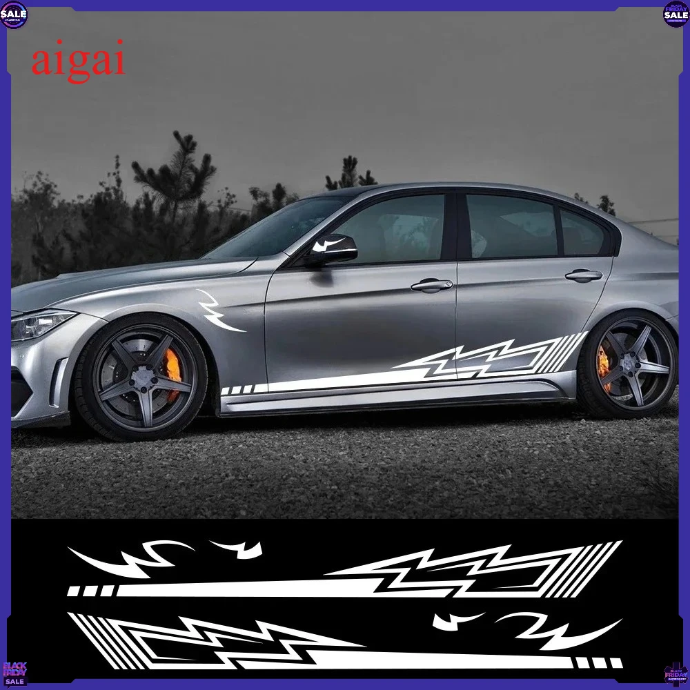 6PCS Car Body Side Stickers Lightning Graphics Long Stripes Vinyl Decals for Truck SUV Off Road Jeep Auto Decoration Accessories