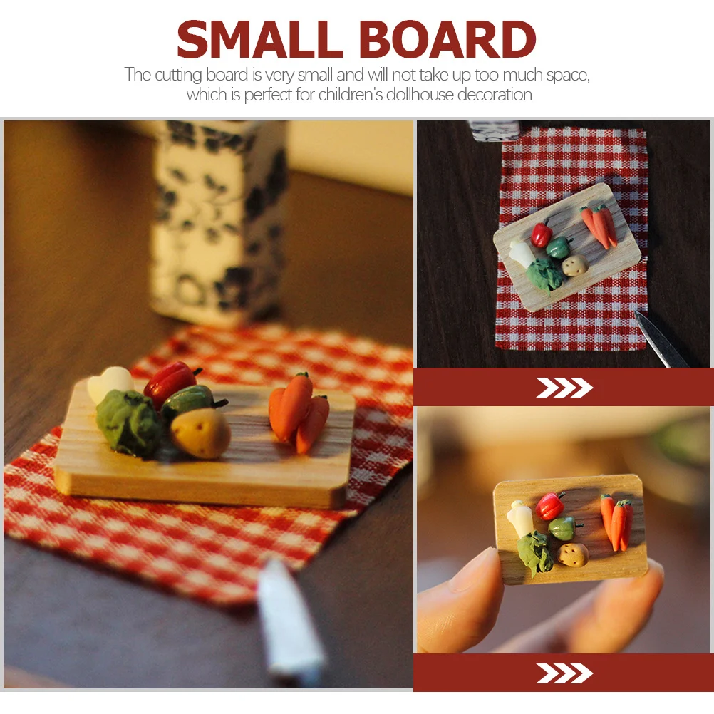 مجموعة لوح تقطيع صغير للمطبخ الواقعي للأطفال، حواف مستديرة آمنة، ديكور مشهد مصغر، أجزاء بيت الدمى، لعب الطعام الخشبي