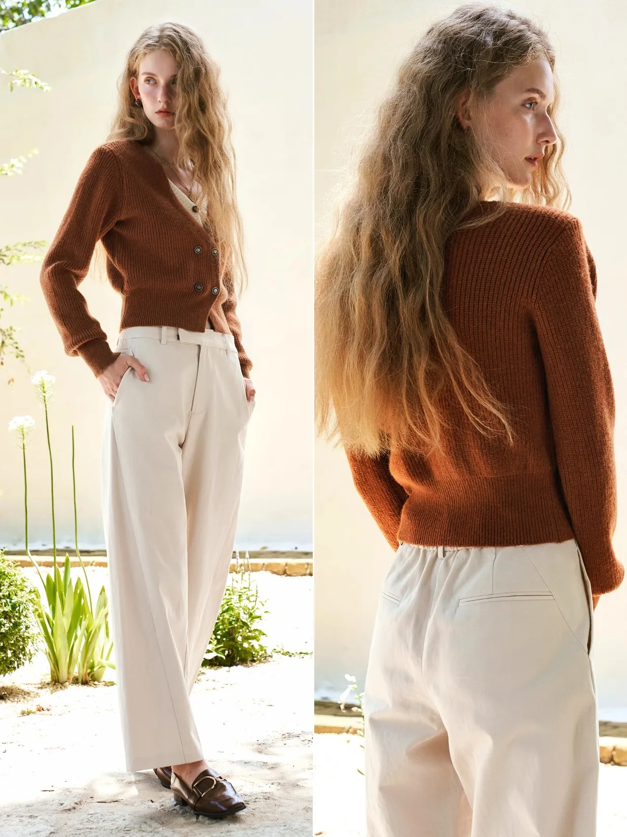 OLrain 2 in 1 Contrast Cardigan Women's Autumn 2025 Vintage V-neck Sweater Double Breasted Long Sleeve Knitted Tops N56QM69602