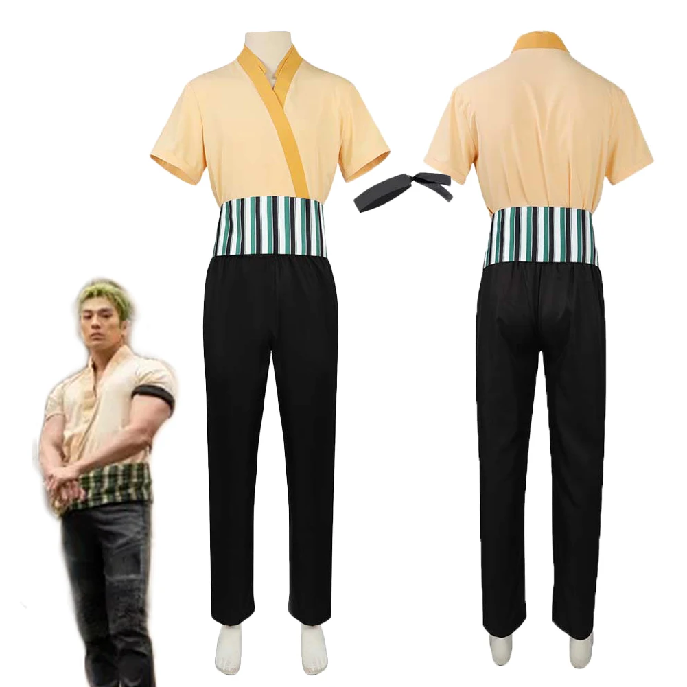 

Zoro Live Action Pirate 2 Cosplay Costume Outfits Yellow Uniform Halloween Roleplay Clothing Suits Carnival Party Adult Men