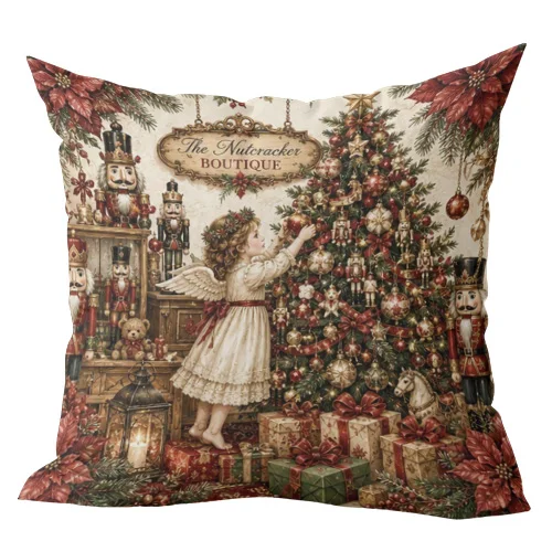 1pcs Vintage Christmas Throw Pillow Covers Nutcracker Angel Xmas Tree Farmhouse Decorative Cushion Cases for Home Sofa Bed