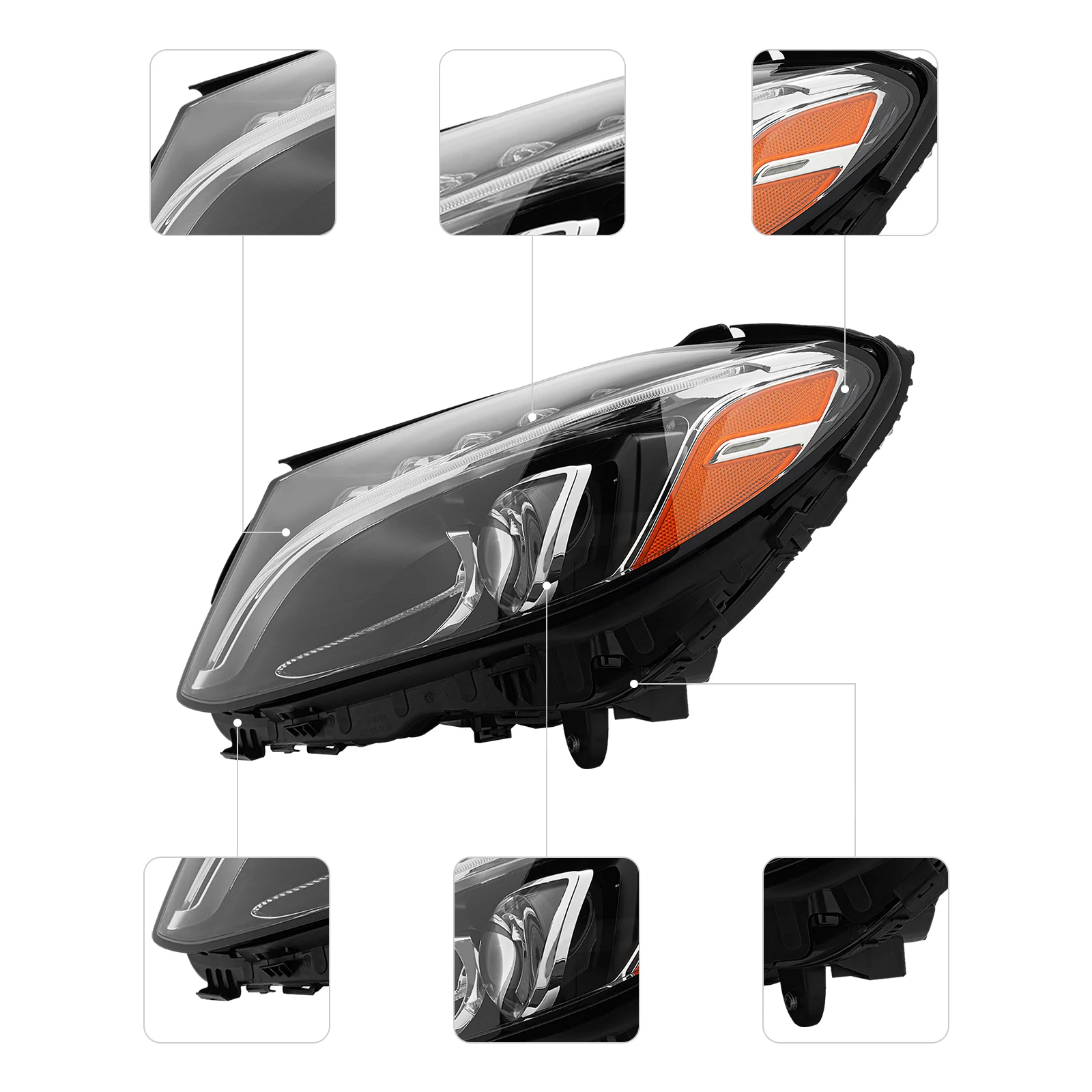 

Honda Accord LED Headlight for 2015-2018 Mercedes-Benz C-Class W205 C300, OEM A2059067703, Clear Lens, Chrome Housing