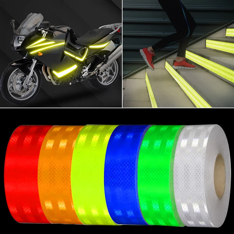 

5cm*3/5/9M High Adhesive Reflective Safety Tape Road Warning Strip Automotive Body Motorcycle Decoration Car Reflector Sticker