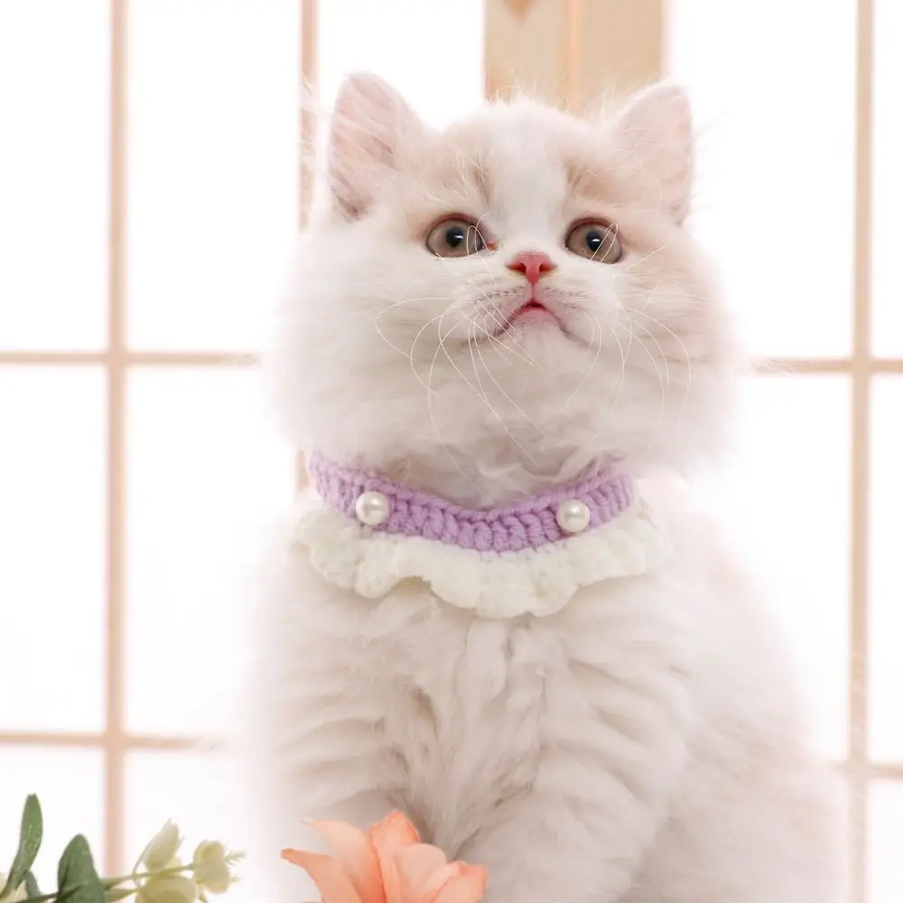 Cute Hand-knitted Pet Collar Candy Color Adjustable Puppy Neck Strap Safety Delicate Cat Necklace Pet