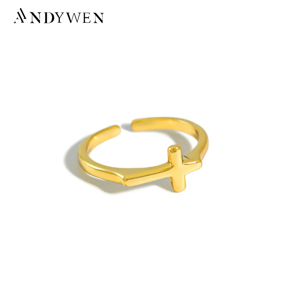 ANDYWEN New 100% 925 Sterling Silver Gold Cross Resizable Rings Adjustable Ring Rock Punk Fine Jewelry Luxury Fashion Jewels