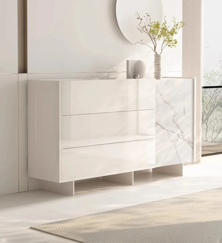 

Nordic cream wind rock slab dining side cabinet light luxury modern simple living room wall locker