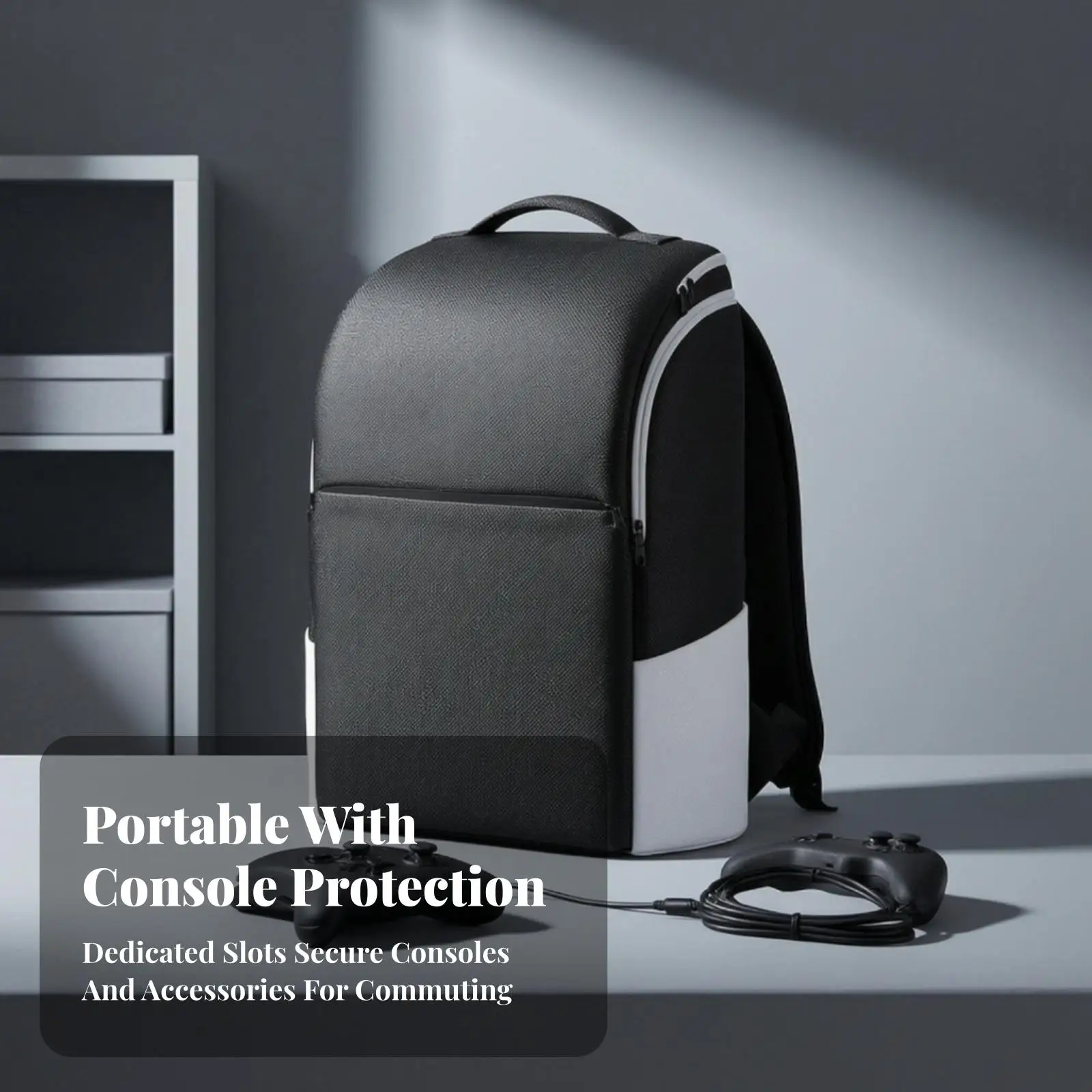 Wear Resistant Leather Backpack Case for PS5 Console with Shoulder Straps and Spacious Main Compartment