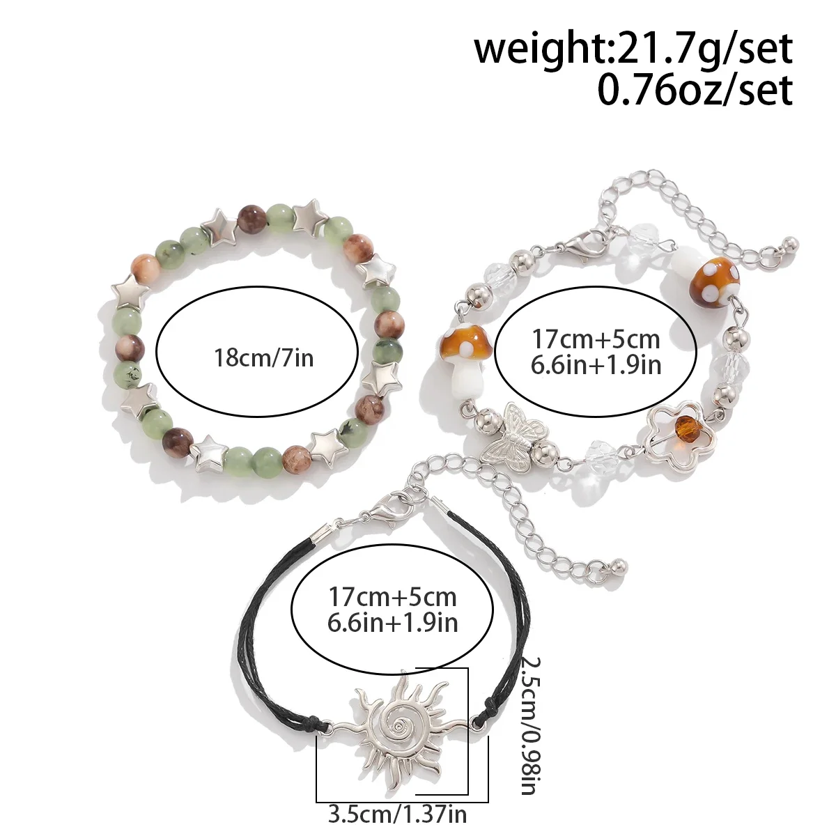 New 3Pcs Kpop Mushroom Butterfly Chain Bracelets Set for Women Summer Wed Bridal Boho Flower Bead Charm Bangles Y2K Jewelry view 4