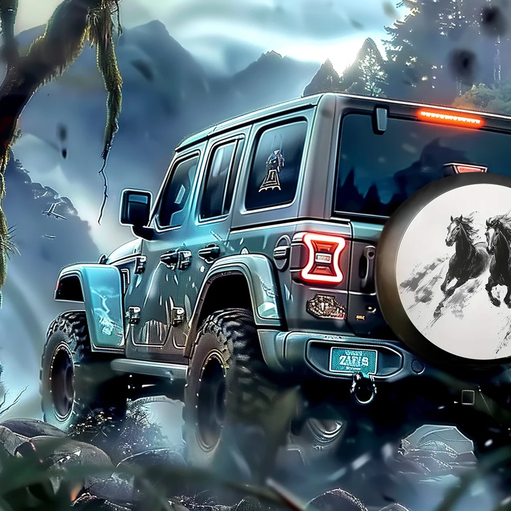 Watercolor galloping horse design, tire cover with spare wheel holder, compatible with most vehicle models, essential for outdoo