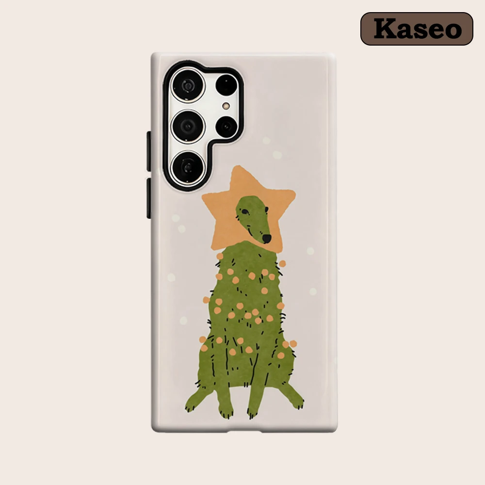 Kaseo Phone Case for Samsung Galaxy S26 S25 Ultra S24 S23 Ultra Plus Shockproof Double Layer Star Top Dog Christmas Tree Cover