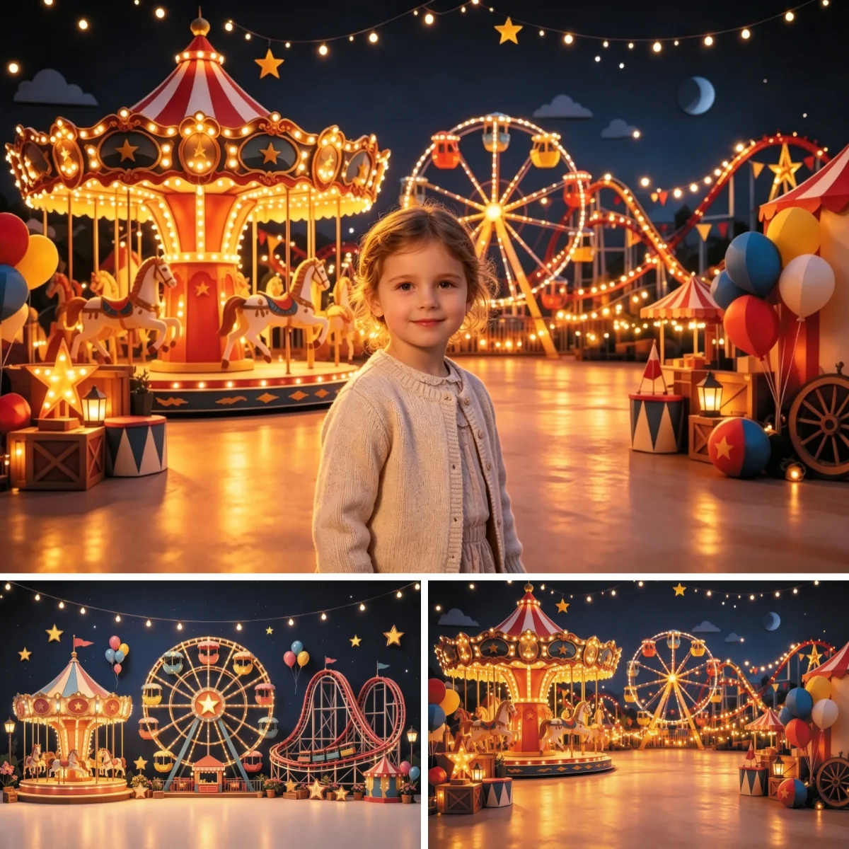 Yeele Photography Backdrop Circus Tent Hot Air Balloon Carousel Ferris Wheel Newborn Kids Birthday Party Photo Studio Background - view 2