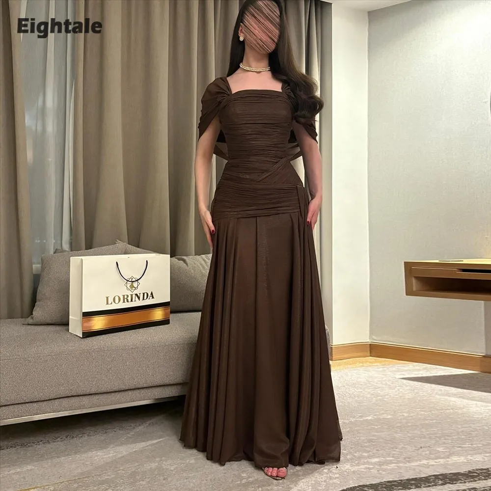 

Eightale Evening Dresses Strapless Pleats Customized Crepe Brown Cap Sleeves Mermaid Prom Party Gown vestido de fiesta