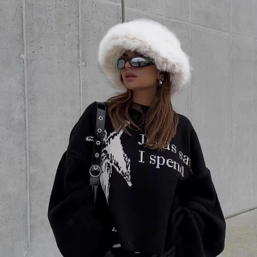 2025 Y2k Frauen Kaninchen Fell Warme Dicke Plüsch Winter Hut Flauschigen Faux Pelz Eimer Hut Dame Luxus Mode Party Panama fischer Kappe – Detail 12