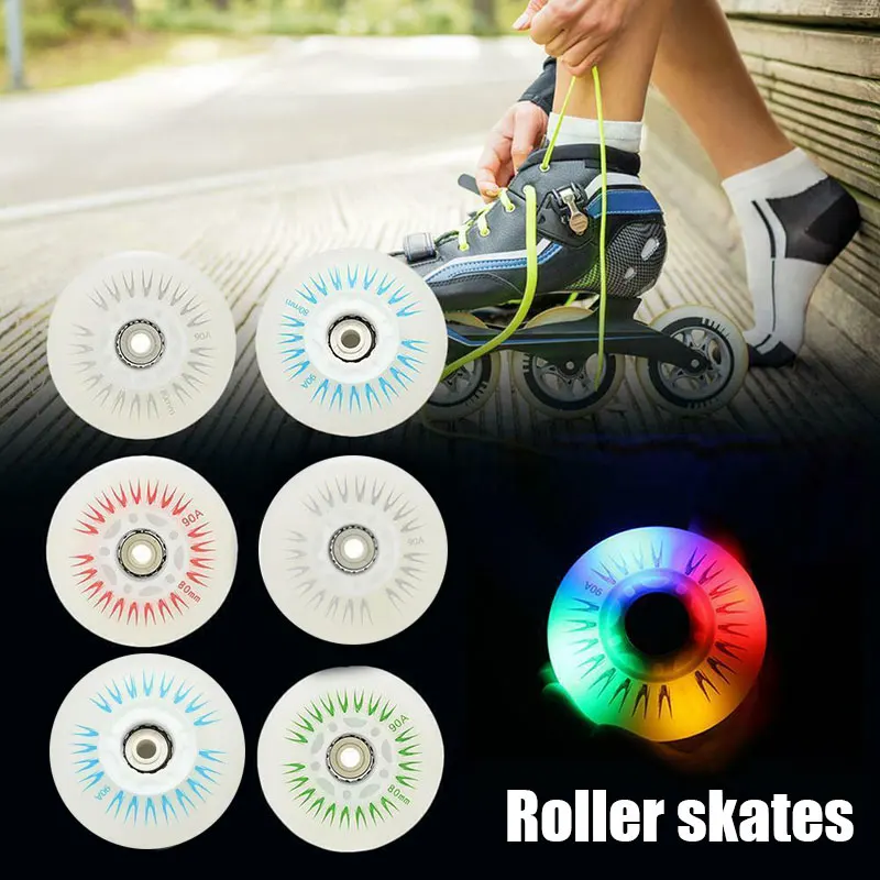 4PCS Flash Ruote da Skate in linea 90A Illuminazione a LED Ruota da Pattinaggio Ruote Flash Scorrevole Pattinaggio a Rotelle Scarpe 80 Millimetri 76 Millimetri 72 Millimetri 68 Millimetri