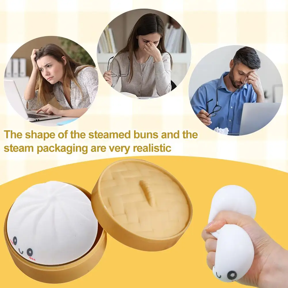 Dumpling Stress Balls Fidget Sensory Toy Squeeze Dough Ball Stress Relief Toy Bun with Food Steamer Anxiety Relief