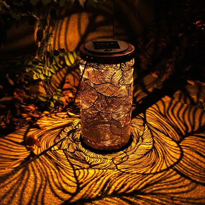 Hollow Floral Leaf Solar Shadow Projection Lamp Outdoor Waterproof Hanging Ambient Light Ideal for Garden Courtyard Yard Scenery