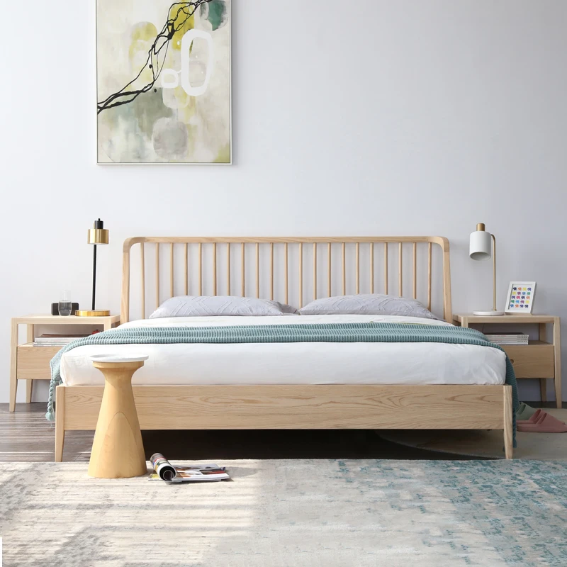 LMM solid wood bed modern Nordic log furniture Japanese 1.8 meters master bedroom double bed