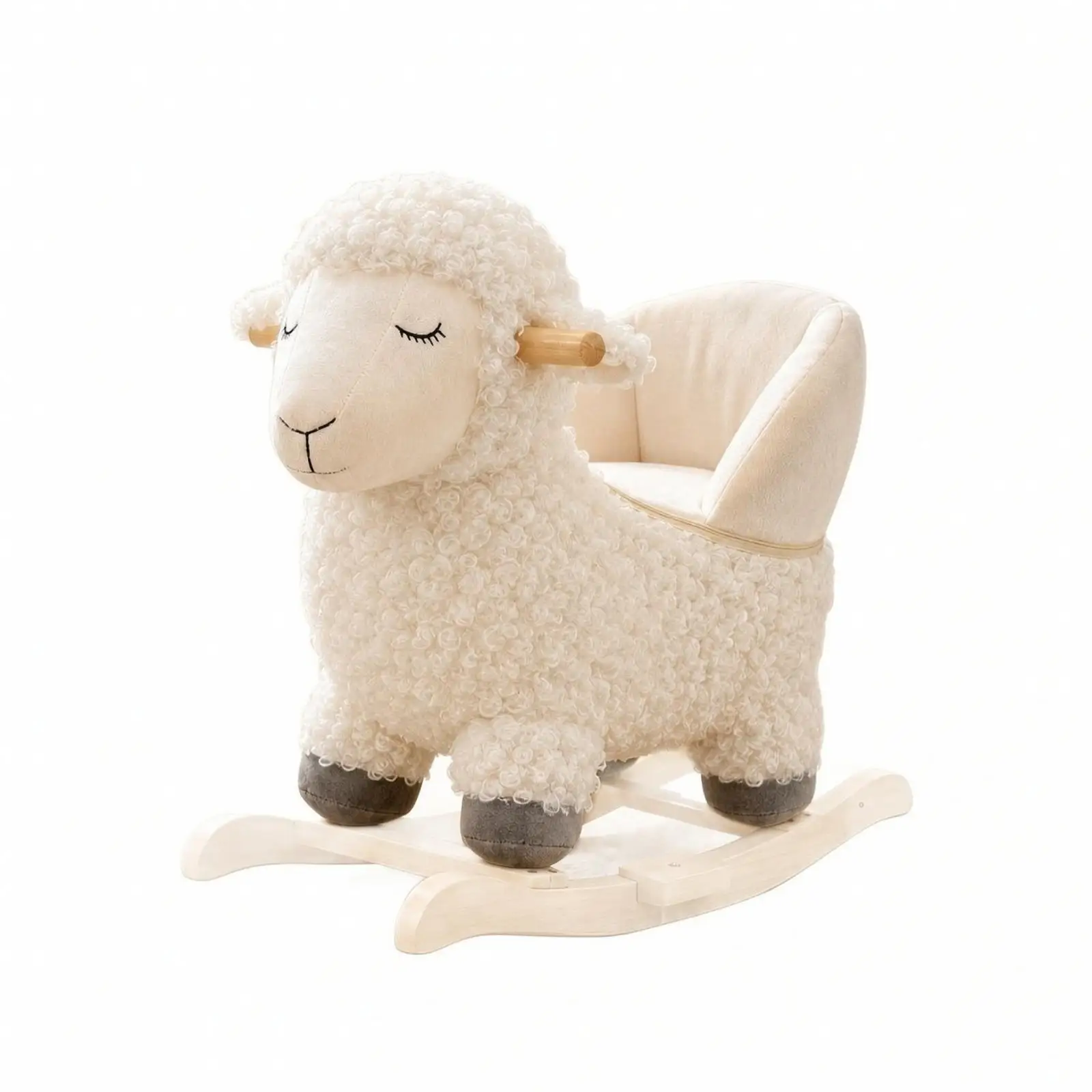 Comfortable Rocking Sheep | soft Padded Seat, Supportive High Backrest, Rocking Sheep with Wooden Base, for Nursery
