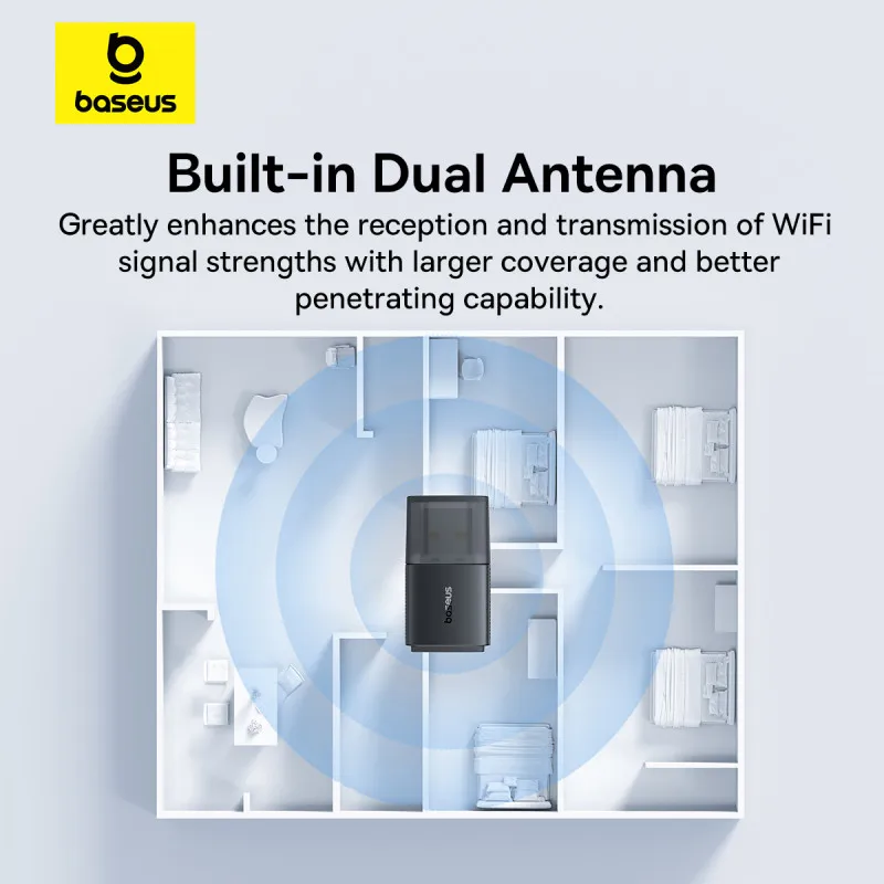 Baseus WiFi-adapter 2.4G en 5G USB draadloze LAN-netwerkkaart WiFi-ontvanger Ethernet-antenne Dongle voor desktoplaptop Windows Linux