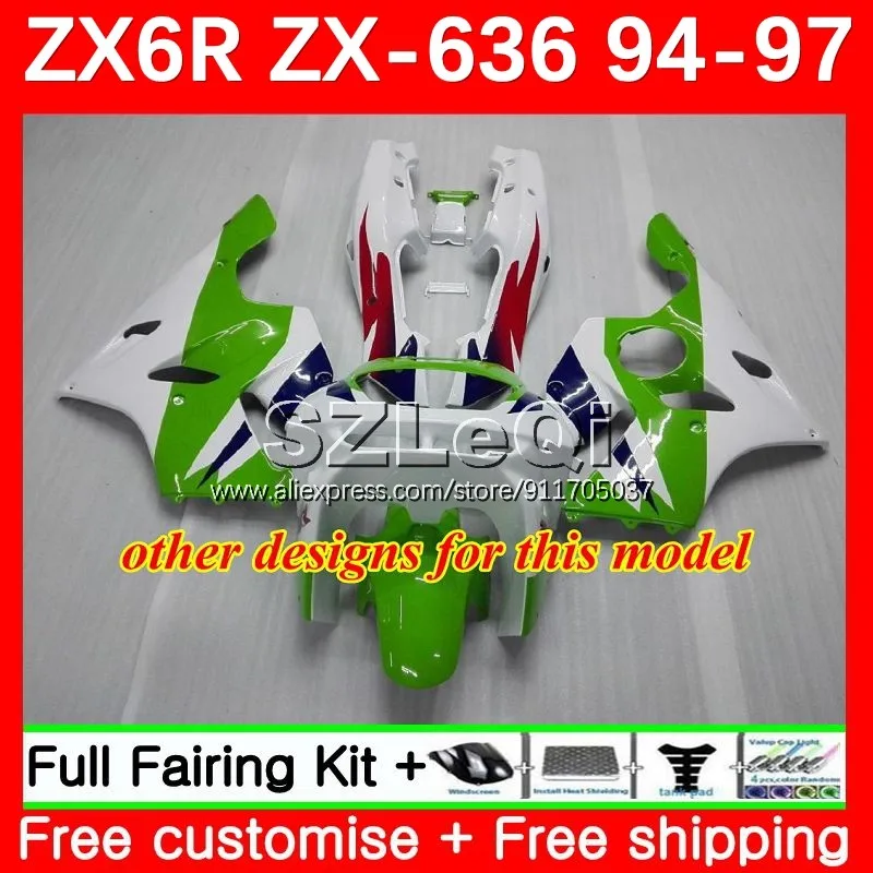 Body Kit For KAWASAKI NINJA ZX-6R ZX 6R Red blue 636 ZX6R 94 95 96 97 98No.6 600CC ZX-636 ZX636 1994 1995 1996 1997 Fairing