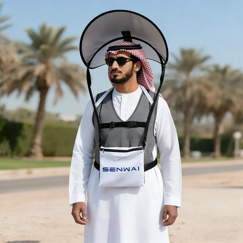 SENWAI Back Mounted Sun Hat UPF50+ Foldable Waterproof Visor Outdoor Hiking Cycling Muslim Prayer Cap with Storage Bag