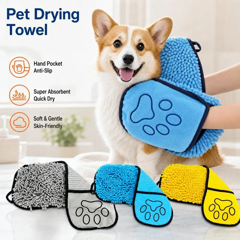 Plush Chenille Pet Drying Towel Heavy Water Absorption Hold 7x Own Weight Soft Skin-Friendly Thick Dog Cat Bath Blanket