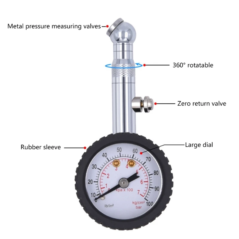 60psi/100psi قياس ضغط الهواء في الإطارات قياس ضغط الإطارات سيارة مدقق الضغط