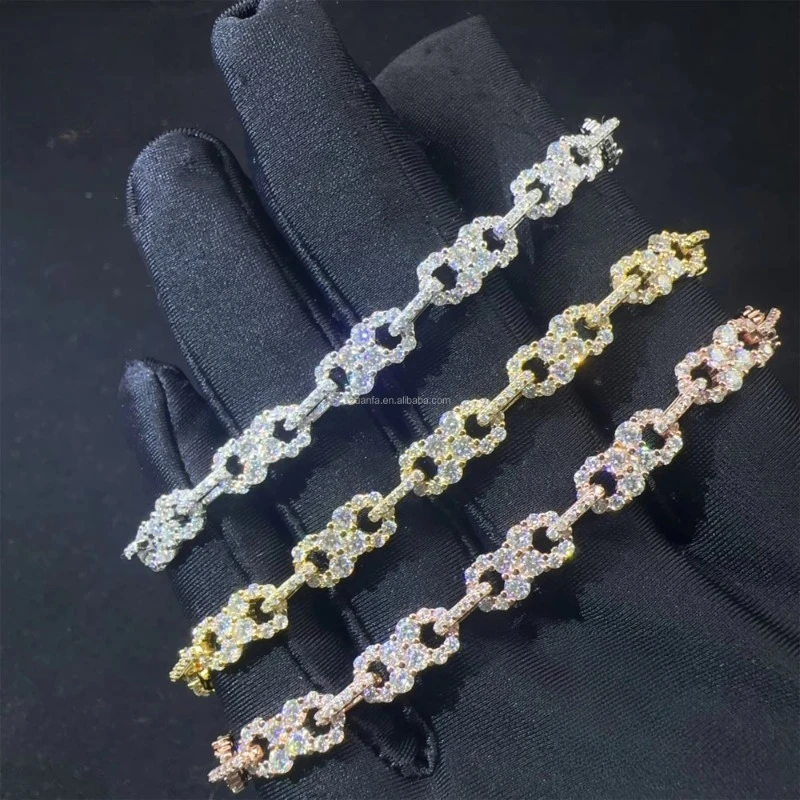

Wholesale Price New Arrivals Bulk Stock S925 Silver Iced Out HipHop Fire Jewelry VVS Moissanite Diamond Infinity Bracelet