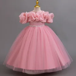 HETISO Festive New Year Dress for Girls Pearls Sashes Elegant Kids Party Prom Ball Gowns Puffy Princess Wedding Dresses 8 10 12Y