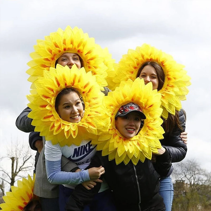 Sunflower Headgear, Funny Performance Props, Sunflower Hat Hood for Dance Party Festival Games Kids Teens Adults