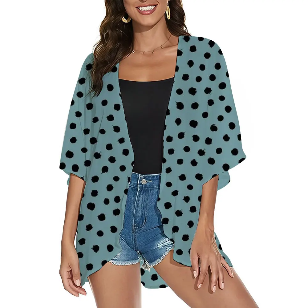 Kimono Cardigans Swimwear Women Korean Style Dot Printing Cardigan Tees Bohemian Cover up Women\'s Beach Shirt Summer Plus Size