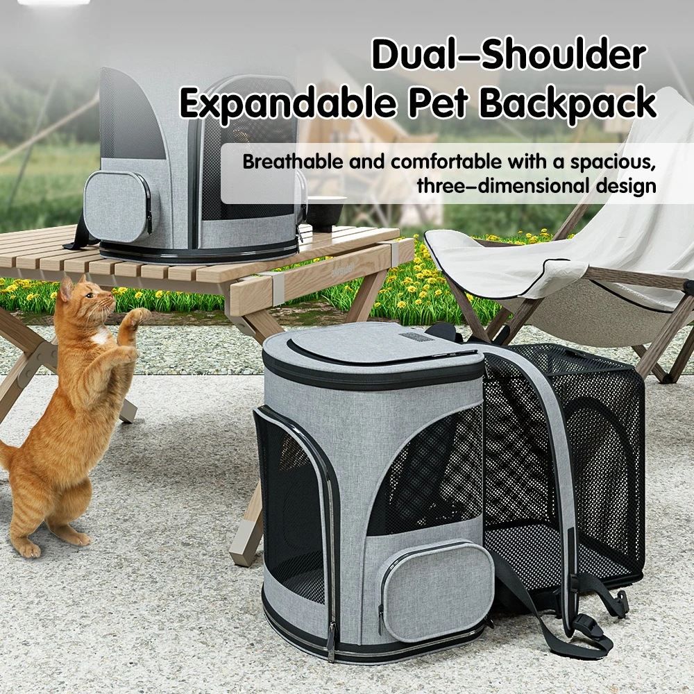 Expandable Dual Shoulder Backpack Carrier Bag Breathable Portable Travel Bag For Small Kitten Puppy Outdoor Walk