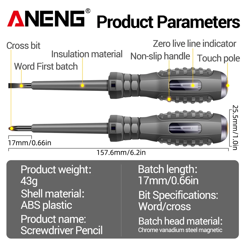 ANENG B04 Digital Voltage Tester Pen Non-contact Induction Screwdriver Test Pencil Word/Cross Screwdriver Voltmeter Detector