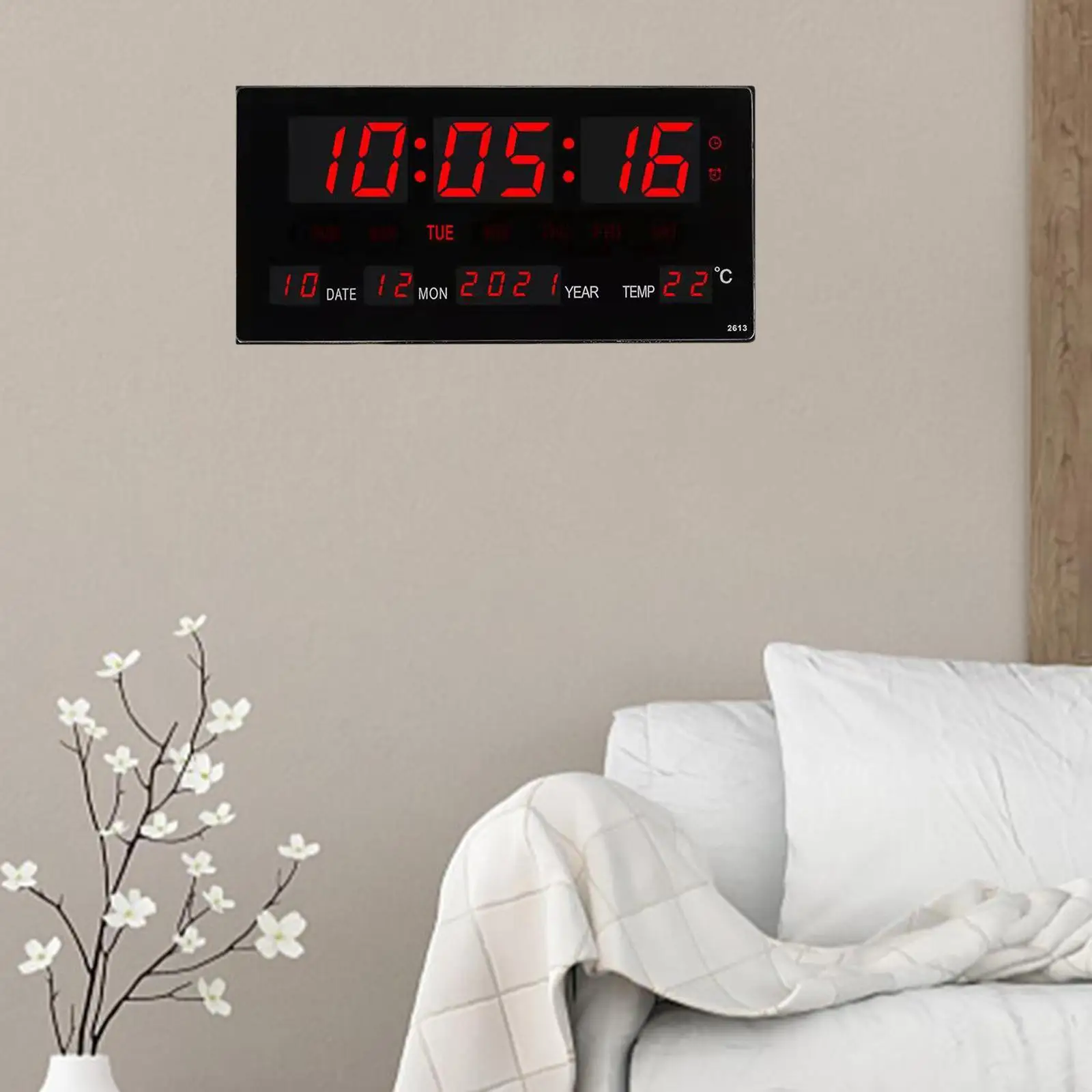 Modern Style Large LED Wall Clock with Temperature Calendar Display for Kitchen Study Conference Room Shop