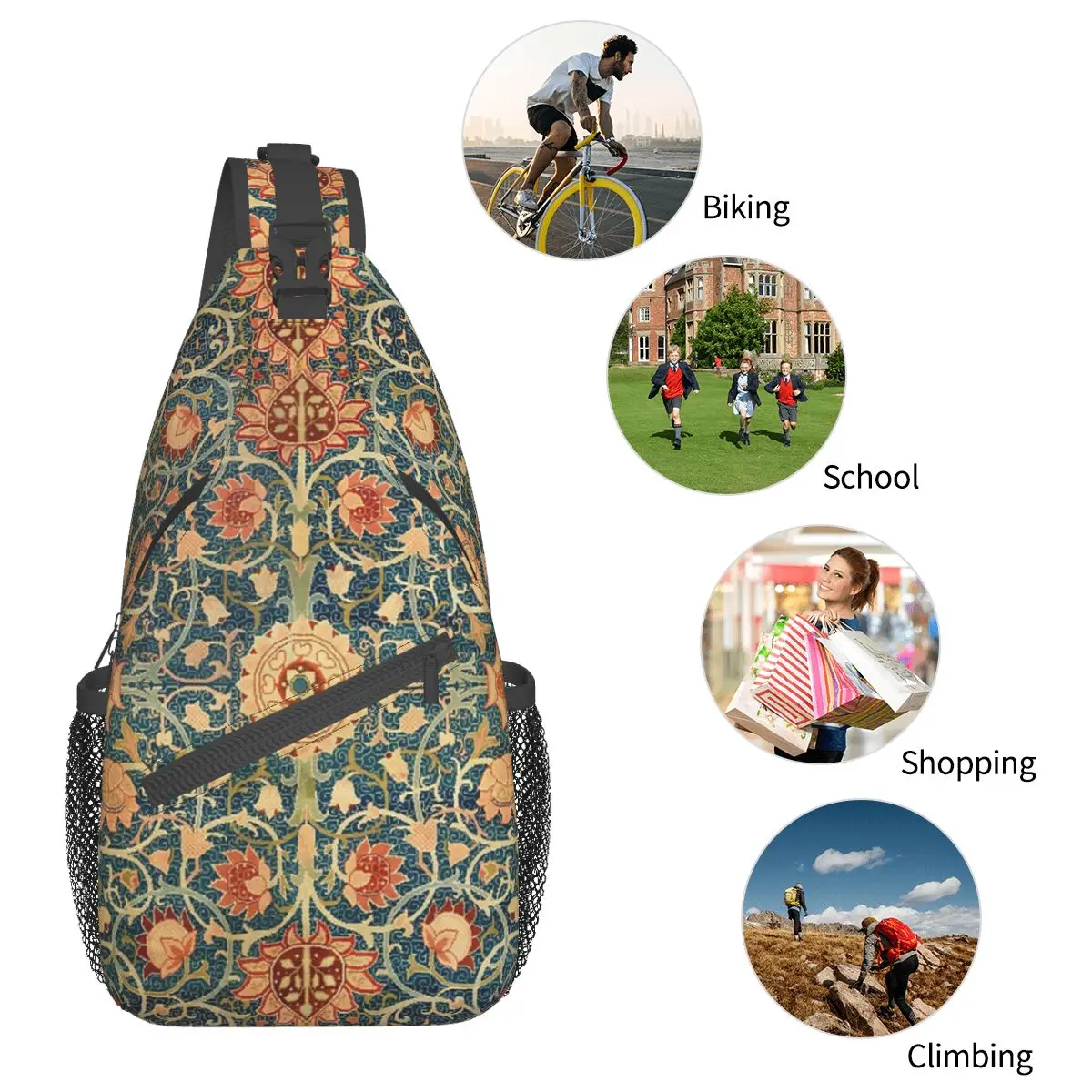 Holland Park William Morris Crossbody Sling Bag Small Chest Bag Floral Art Shoulder Backpack Daypack for Hiking Travel Biking