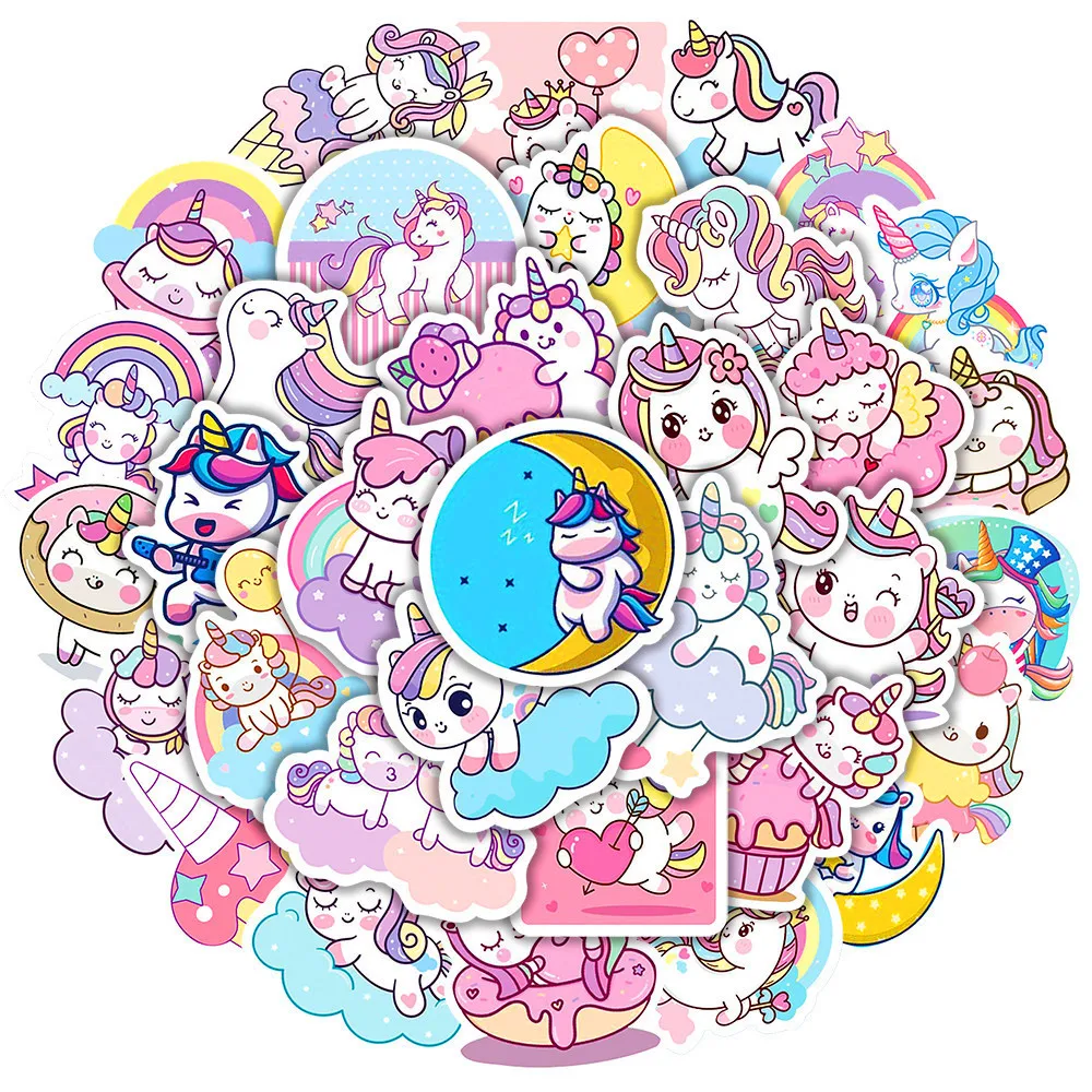 50PCS Personalized Cartoon Cute Unicorn Graffiti Sticker Gift Gift Decoration Laptop Waterproof Decal Gift Toy Water Cup Helmet