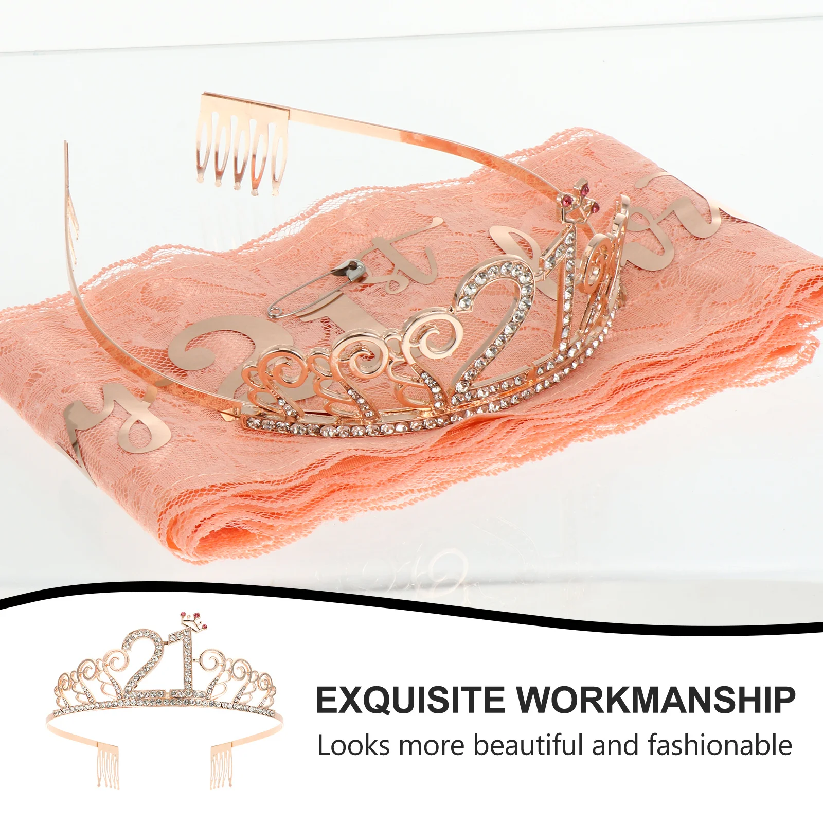 

2Pcs Birthday Party Crown Hair Band Gold Glitter Sash Adjustable Clip Comfortable Fit Girl Celebration Set Birthday Party Sash