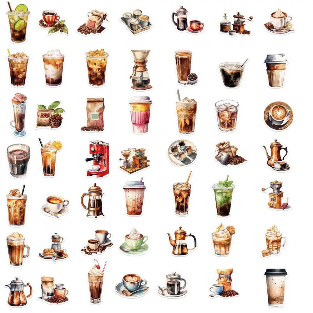 50Pcs/Set Coffee Lovers Sticker Self-adhesive Graffiti Decal Kit PVC Phone Cover Cup Luggage Skateboard Laptop Scrapbook Sticker