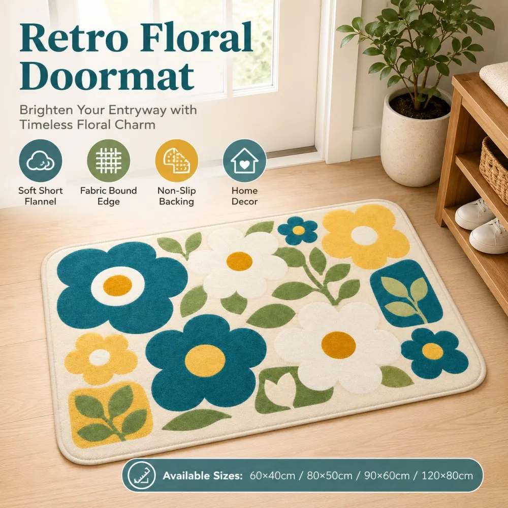 

ESRBSO Retro Floral Doormat Soft Short Flannel Non Slip Rug for Entryway Bedroom Kitchen Home Decor 40x60 50x80 60x90 80x120cm