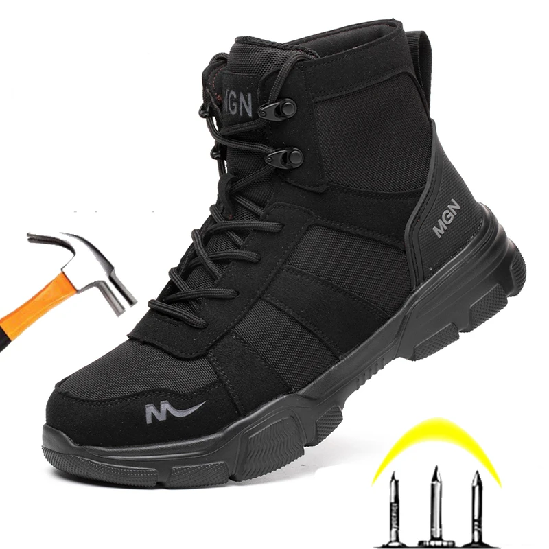 48 Big Size Steel Toe Boots For Men Non-slip Work Boots Indestructible Shoes Kitchen Restaurant Safety Boots Male Footwear