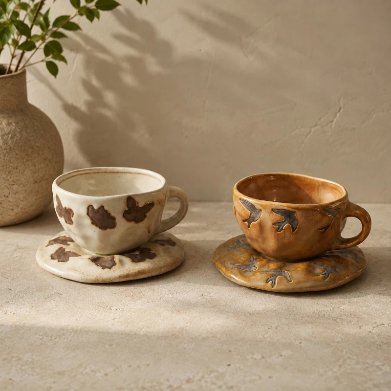 Vintage Kiln Turned Coffee Cup Swallow Water Cup Afternoon Tea Cups Milk Mug Oat Breakfast Cups Drinkware Beverage Mug