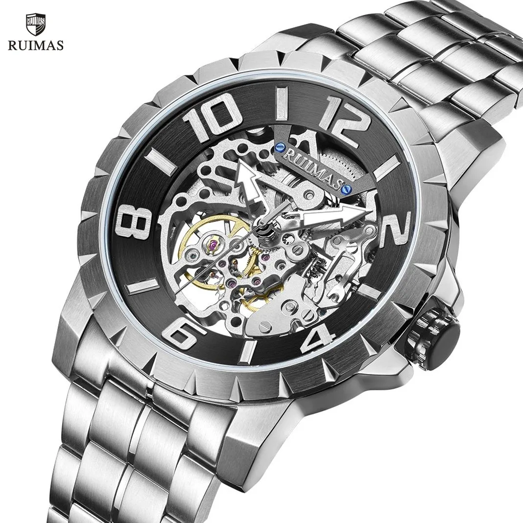 RUIMAS Automatic Watch for Men Luxury Mechanical Watch Stainless Steel Luminous Waterproof Wrist Watch Clock Reloj Hombre 6784