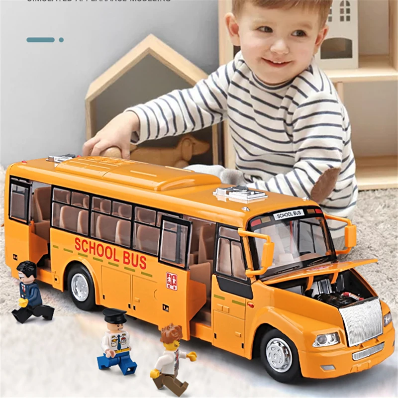 1/32 Alloy America School Bus Model Diecasts Metal Toy Student Bus Car Vehicles Model Simulation Sound and Light Boy Kids Gifts