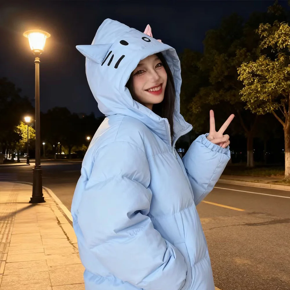 

Hello Kitty Sanrios Kawaii Y2K аниме женский пуховик зимняя утолщенная хлопковая одежда милое пальто студенческие топы свободные спортивные милые