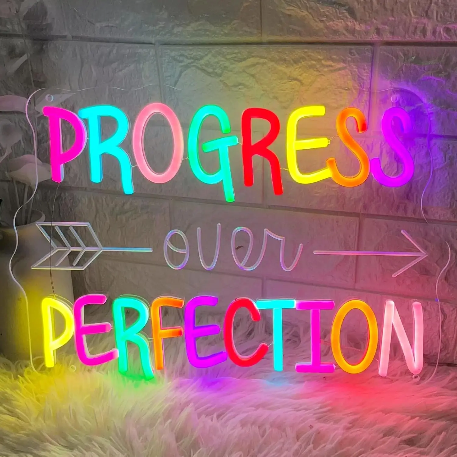 Progress Over Perfection Neon Sign, Wall Light for Bedroom, Classroom, Office, Bar Decor; Inspirational Gift & Advertising Sign