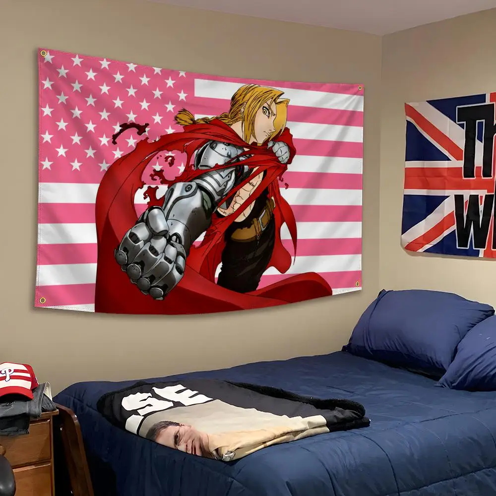Anime Edward Elric Fullmetal Alchemist Flags Banner Wall Hanging Decor Personality For Party Bedroom Outdoor Hogar Bedside