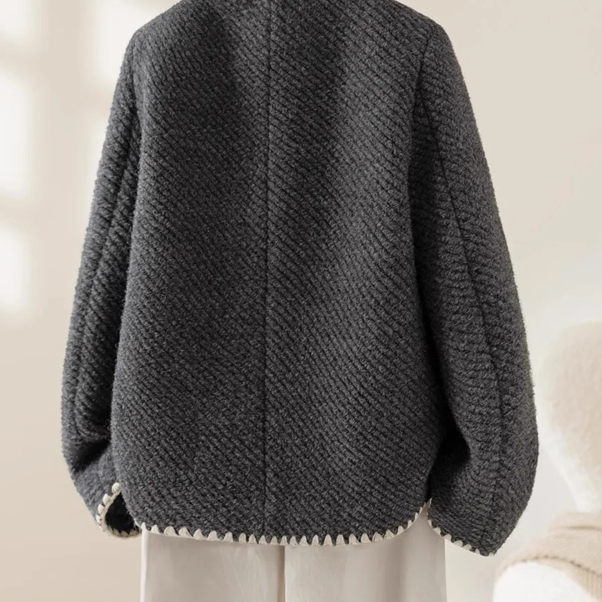 

Tweed Jacket Black Womens Autumn Corduroy Embossed Slim-Fitting Belted Cinched Round-Neck Petite Waistband Young Fashion Korean